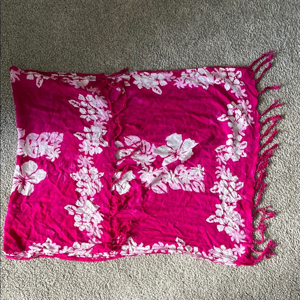 Pink Floral Sarong with Tassels